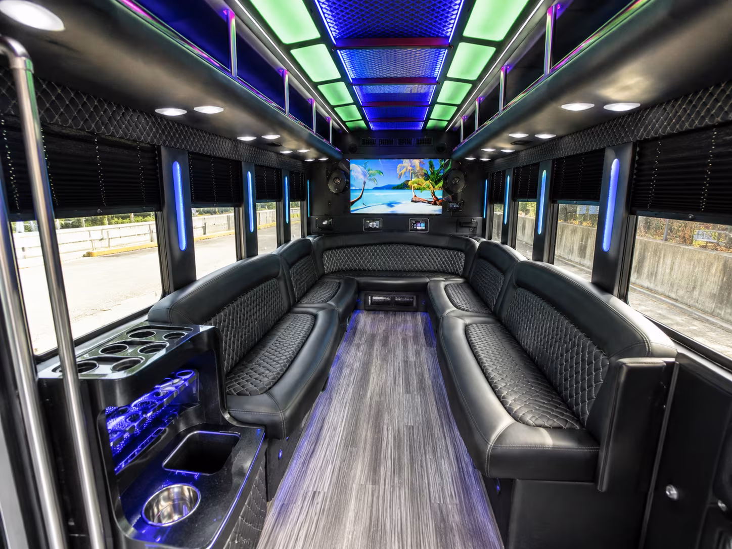 odessa 18 passenger party bus inside
