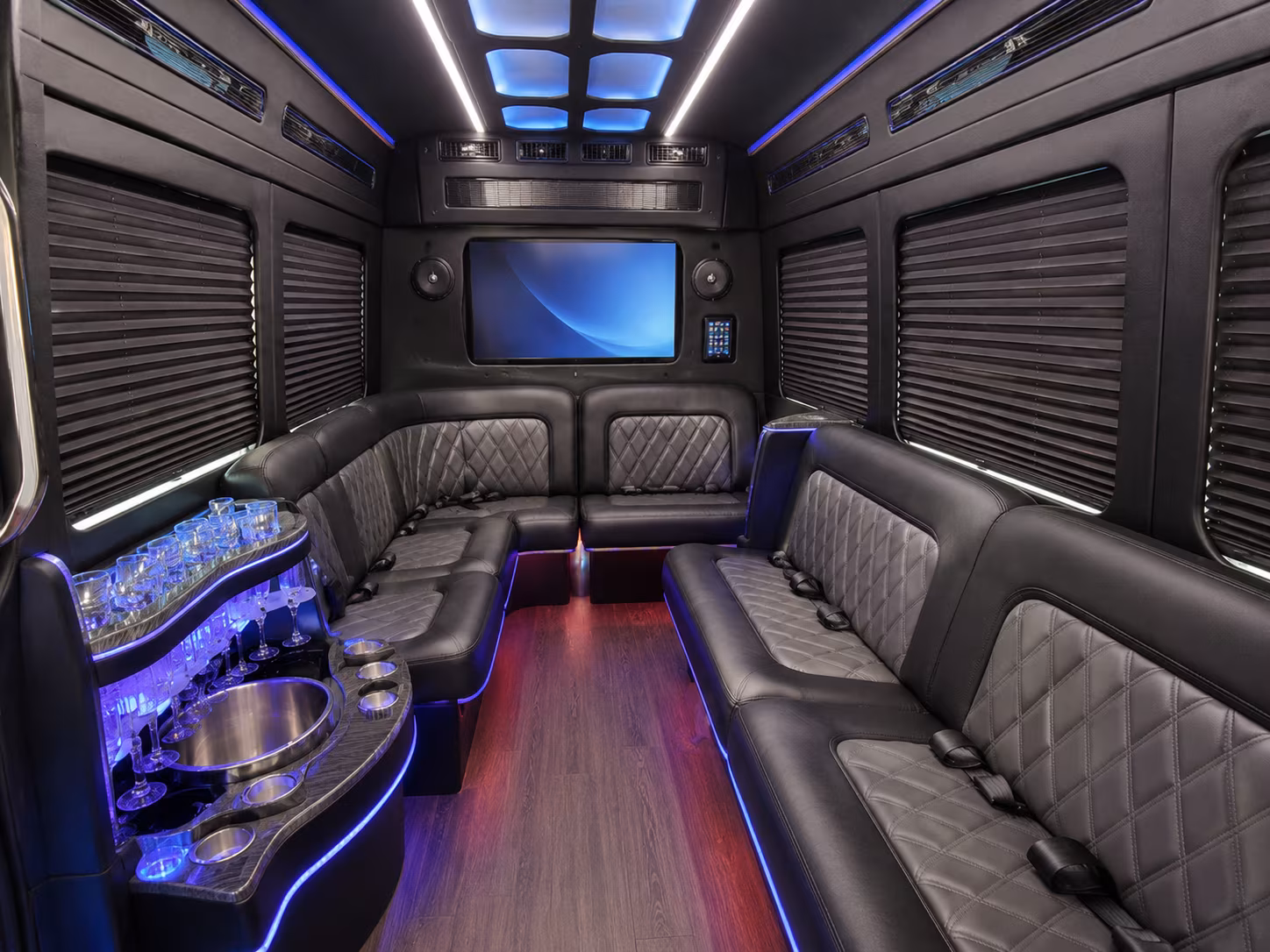 odessa 18 passenger party bus interior