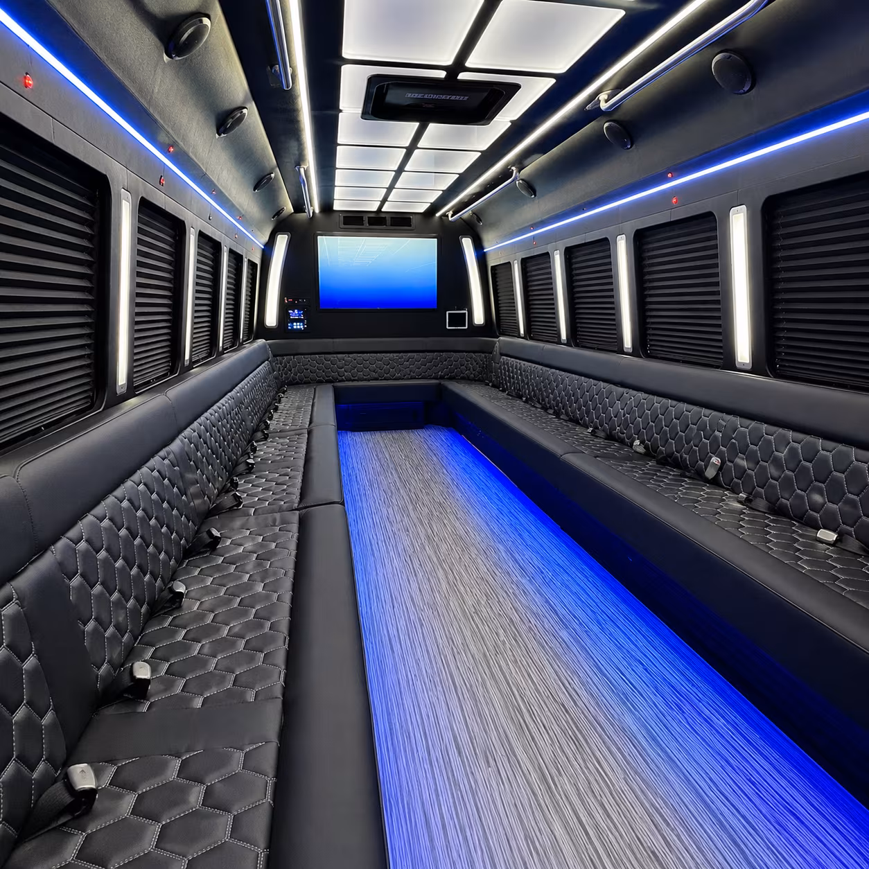 odessa 50 passenger party bus inside